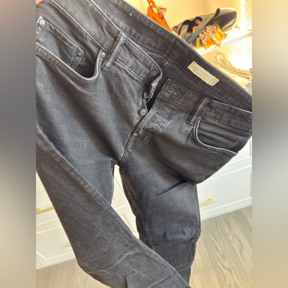 All Saints Black Slim Jeans with Stretch Denim